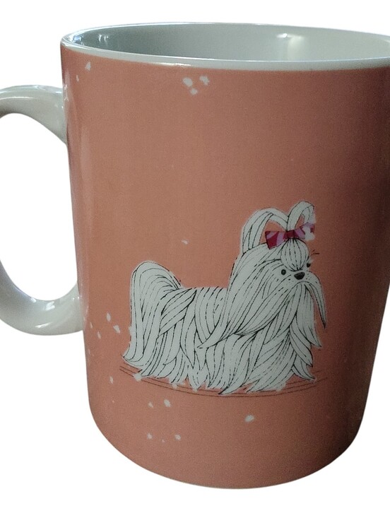 Fringe Studio Other - Fringe Studio Peach Dog Mug with White Handle and Pink Bow 12 oz